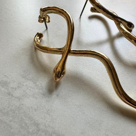 Gold Tone Snake Illusion Earrings | Statement Earrings - Picture 3 of 4